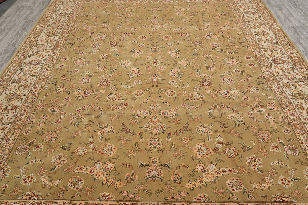 8.6 x 11.6 Wool and Silk Quality Handmade Rug Green Gold #F-4414