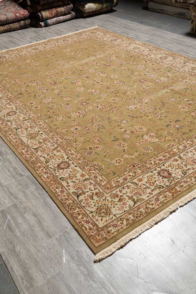 8.6 x 11.6 Wool and Silk Quality Handmade Rug Green Gold #F-4414