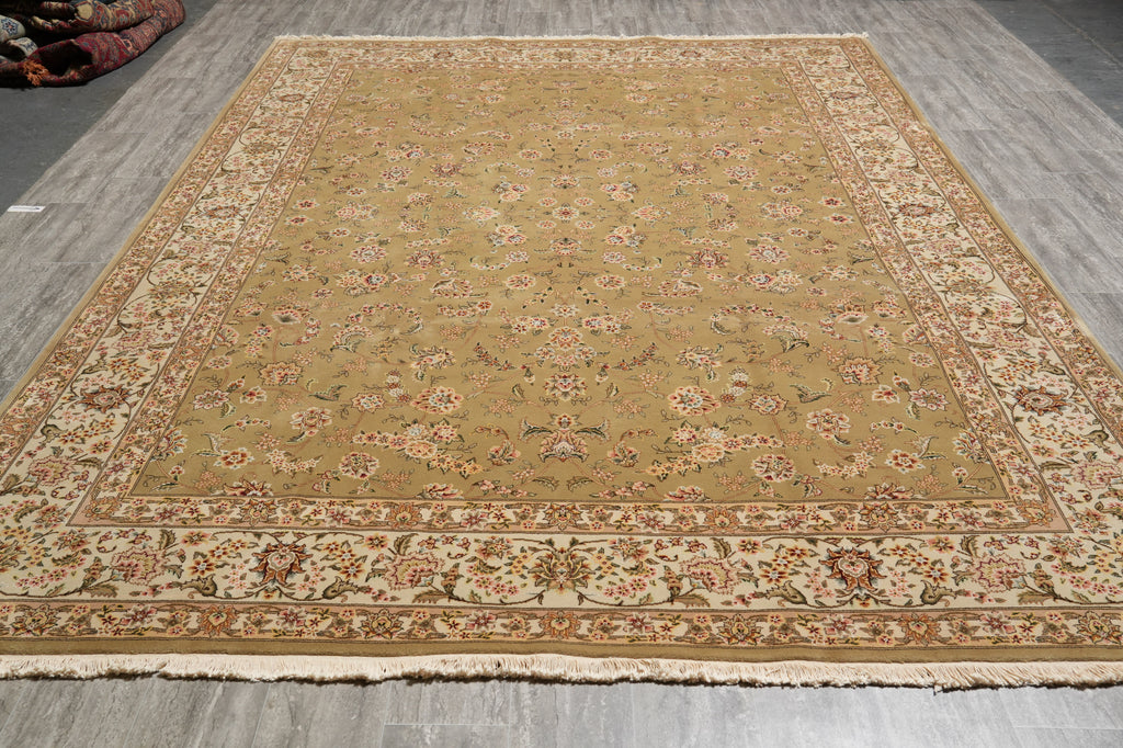 8.6 x 11.6 Wool and Silk Quality Handmade Rug Green Gold #F-4414