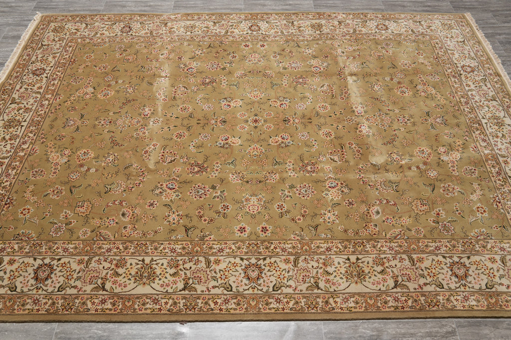 8.6 x 11.6 Wool and Silk Quality Handmade Rug Green Gold #F-4414