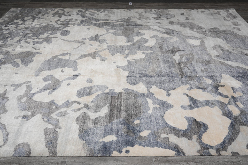 9 x 12 Quality Wool and Silk New Handmade Modern Rug Slate Blue Gray #F-4086