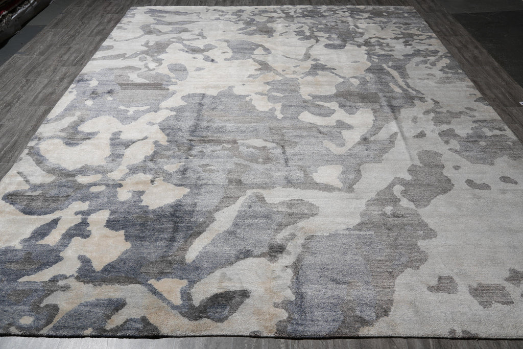 9 x 12 Quality Wool and Silk New Handmade Modern Rug Slate Blue Gray #F-4086