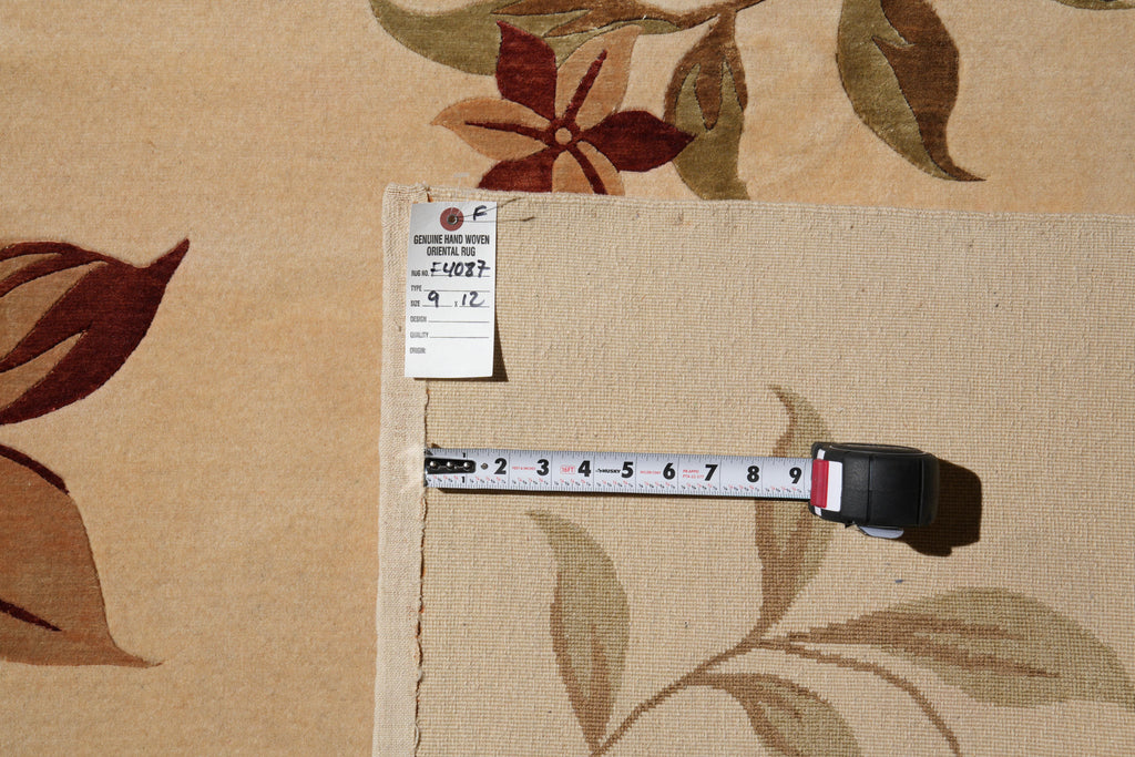9 x 12 High Quality Handmade Wool and Silk Contemporary Floral Rug #F-4087
