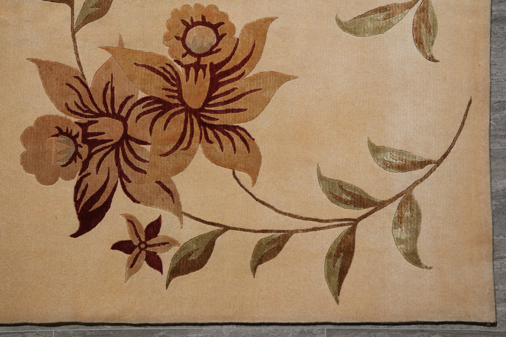 9 x 12 High Quality Handmade Wool and Silk Contemporary Floral Rug #F-4087