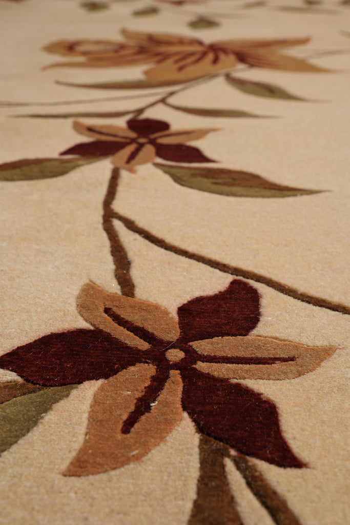 9 x 12 High Quality Handmade Wool and Silk Contemporary Floral Rug #F-4087