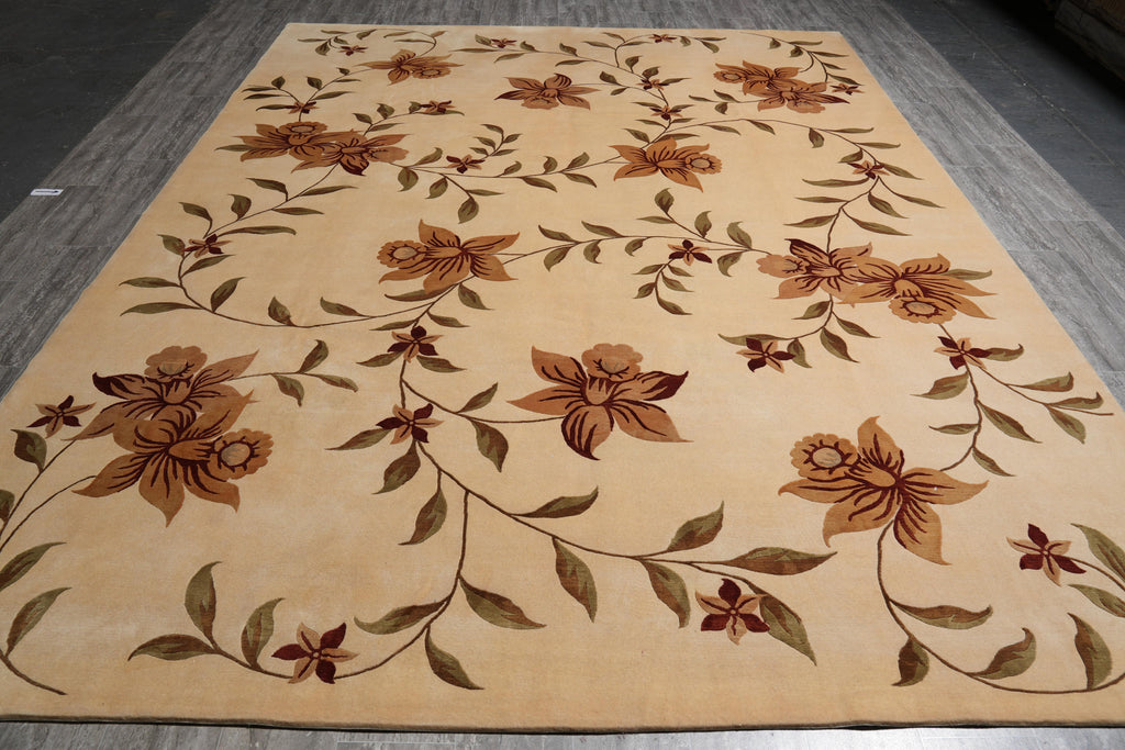 9 x 12 High Quality Handmade Wool and Silk Contemporary Floral Rug #F-4087