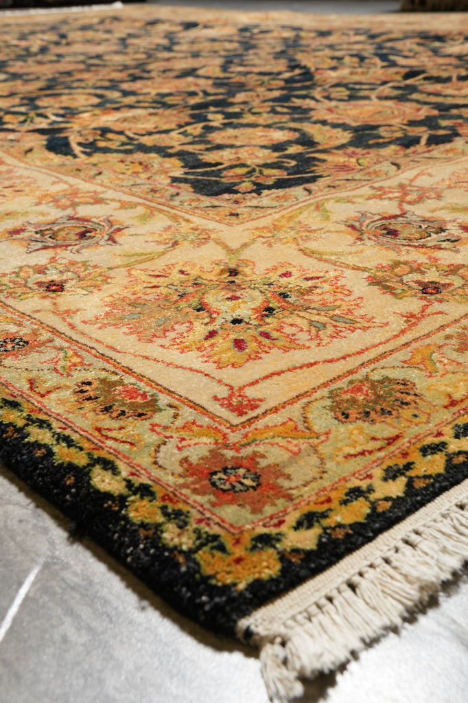 8.10 x 12.9 Quality Handmade Jaipur Rug Black Gold #F-4415