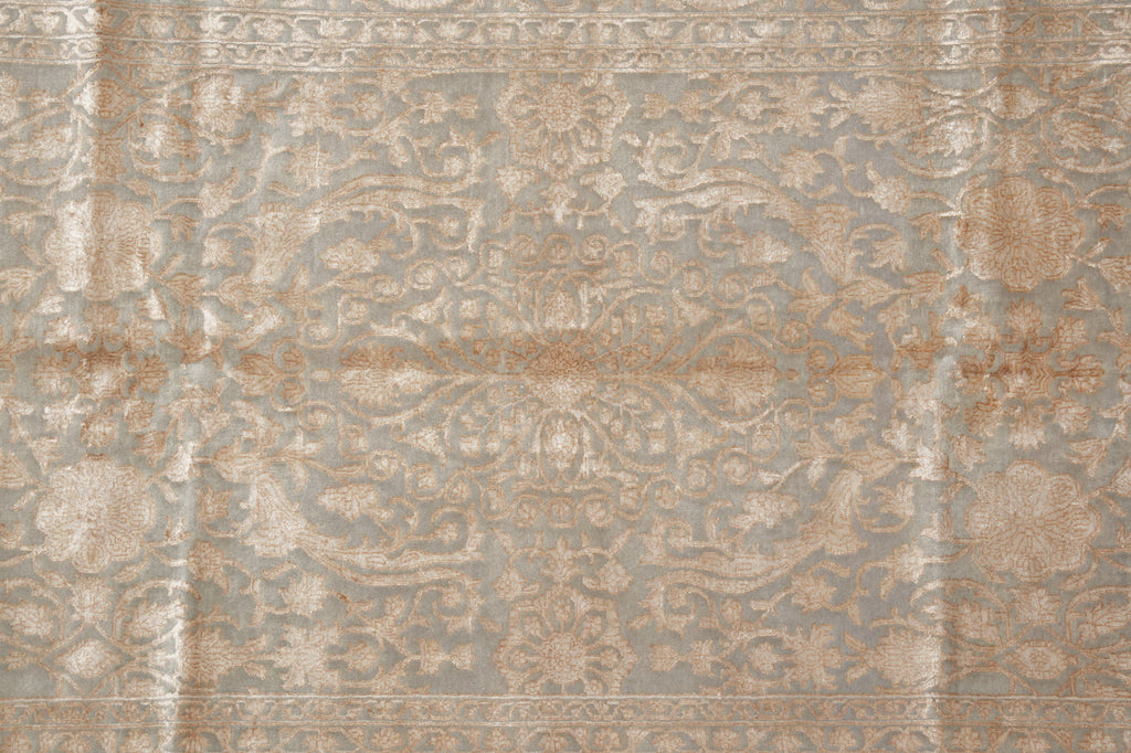 TWO TONE Colors Neutral finer Weave Hand-Knotted Rug Transitional Contemporary Carpet WOOL AND SILK 6.3 x 9.8 inquire other sizes #F-5711