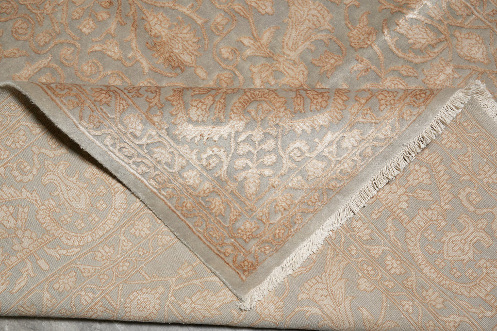 TWO TONE Colors Neutral finer Weave Hand-Knotted Rug Transitional Contemporary Carpet WOOL AND SILK 6.3 x 9.8 inquire other sizes #F-5711