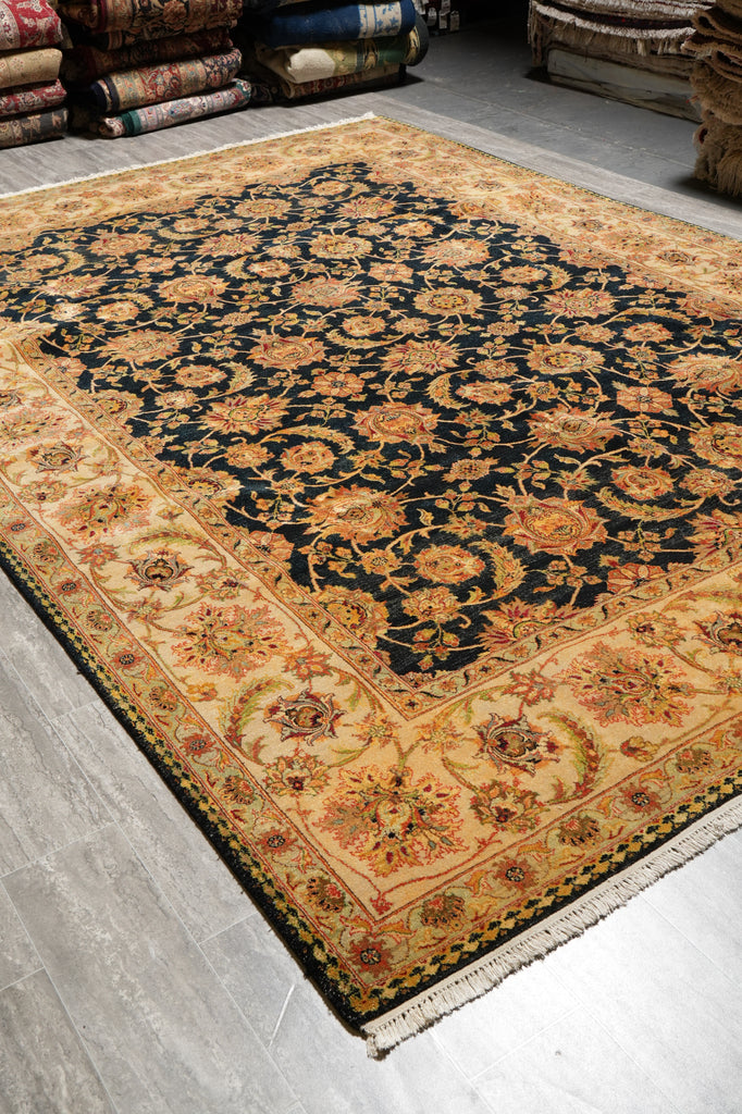 8.10 x 12.9 Quality Handmade Jaipur Rug Black Gold #F-4415