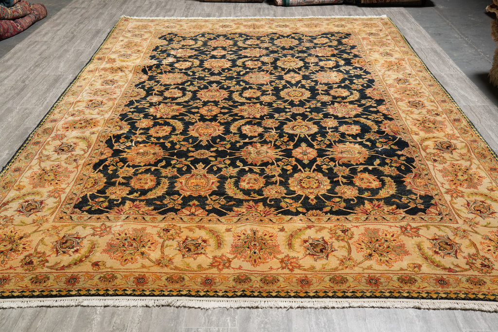 8.10 x 12.9 Quality Handmade Jaipur Rug Black Gold #F-4415