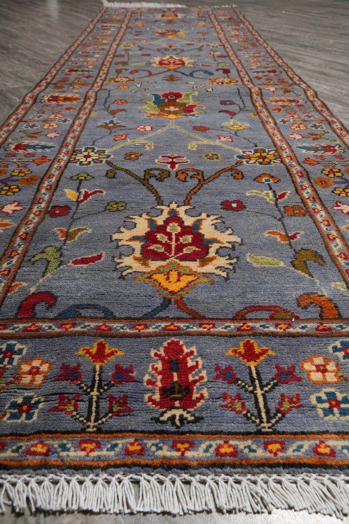 2.7 x 9 10 Feet Runner Aqua Blue Wool Kazak Rug #F-3275