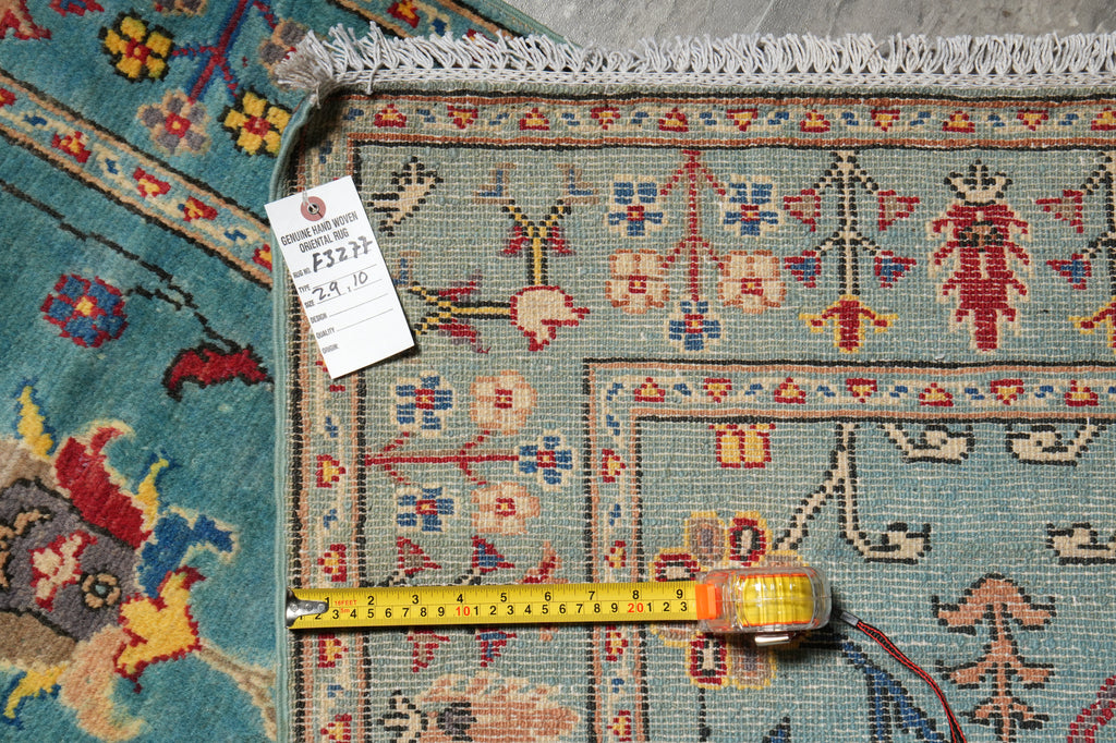 2.9 x 10 Feet Kazak geometric Runner Blue Green Newly Imported #F-3277