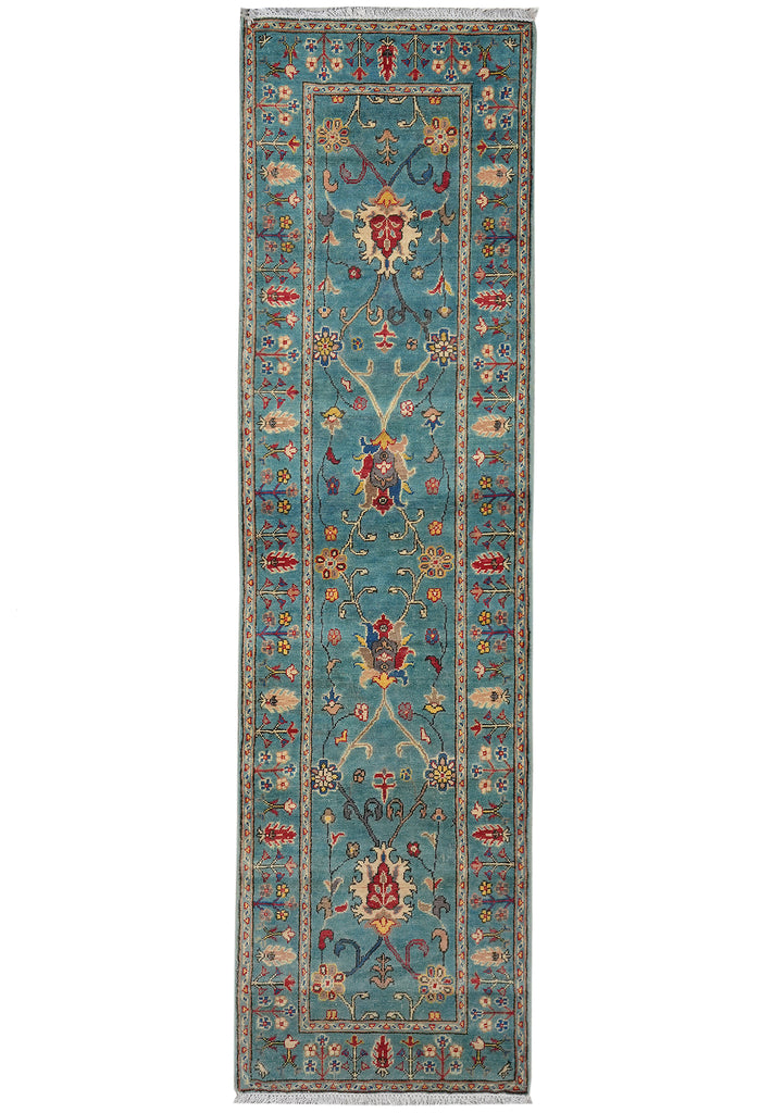 2.9 x 10 Feet Kazak geometric Runner Blue Green Newly Imported #F-3277