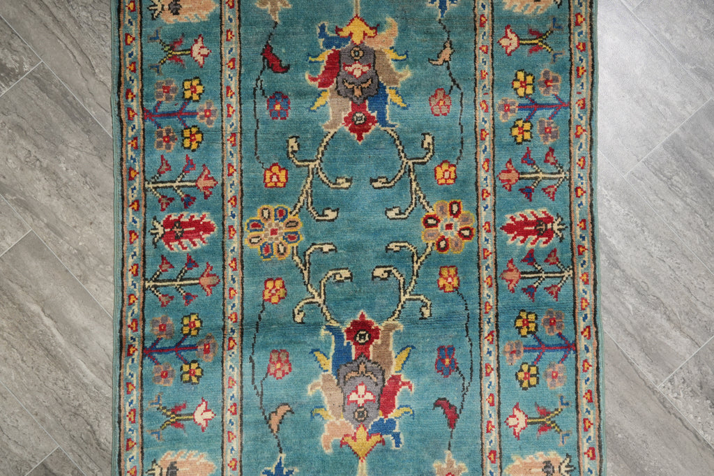 2.9 x 10 Feet Kazak geometric Runner Blue Green Newly Imported #F-3277