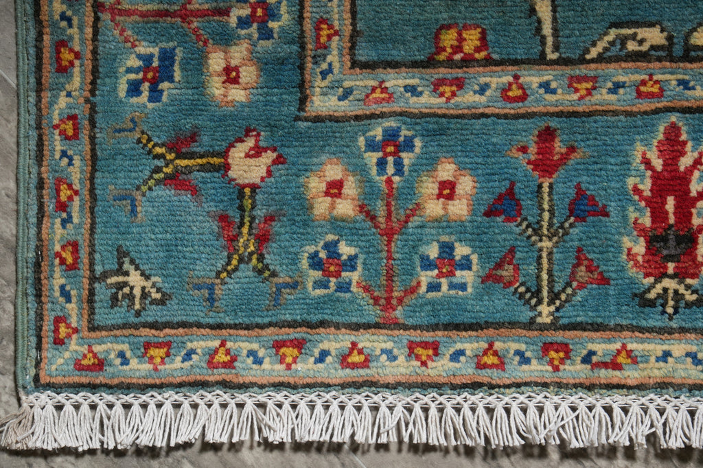 2.9 x 10 Feet Kazak geometric Runner Blue Green Newly Imported #F-3277