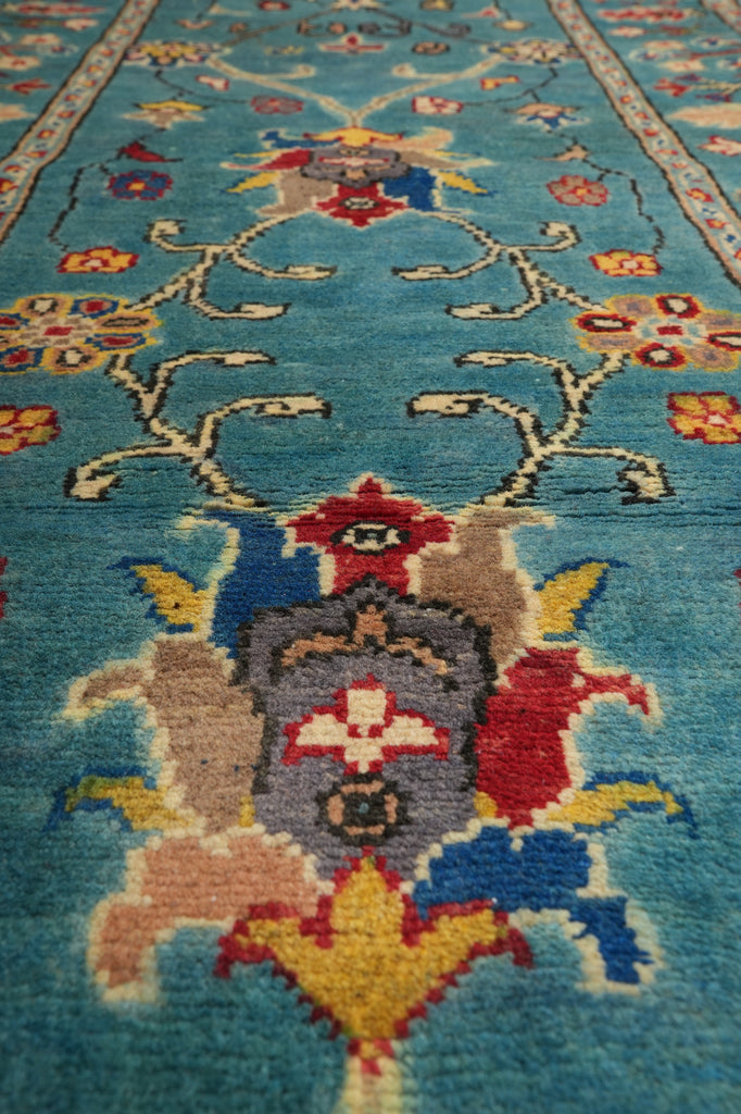 2.9 x 10 Feet Kazak geometric Runner Blue Green Newly Imported #F-3277
