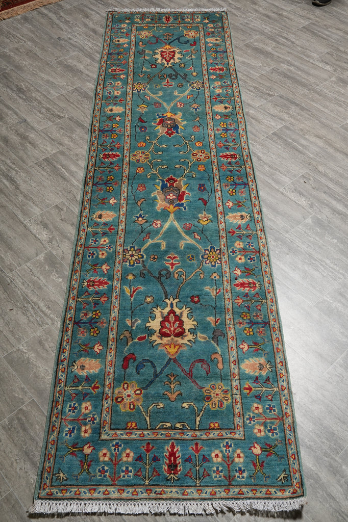 2.9 x 10 Feet Kazak geometric Runner Blue Green Newly Imported #F-3277