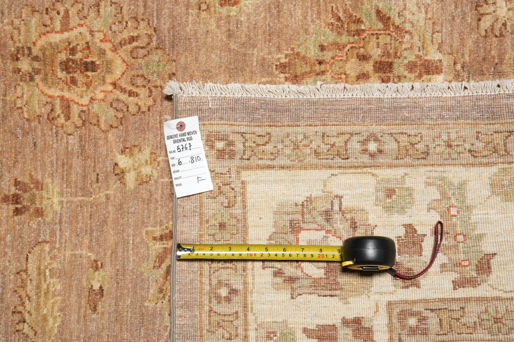 6 x 9 Tan Brown, Neutral Chobi Peshawar Rug Hand-Knotted Pakistan #F-5767