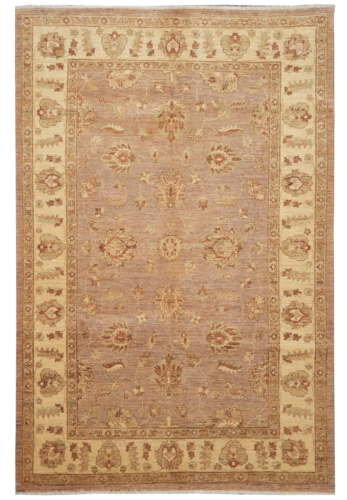 6 x 9 Tan Brown, Neutral Chobi Peshawar Rug Hand-Knotted Pakistan #F-5767