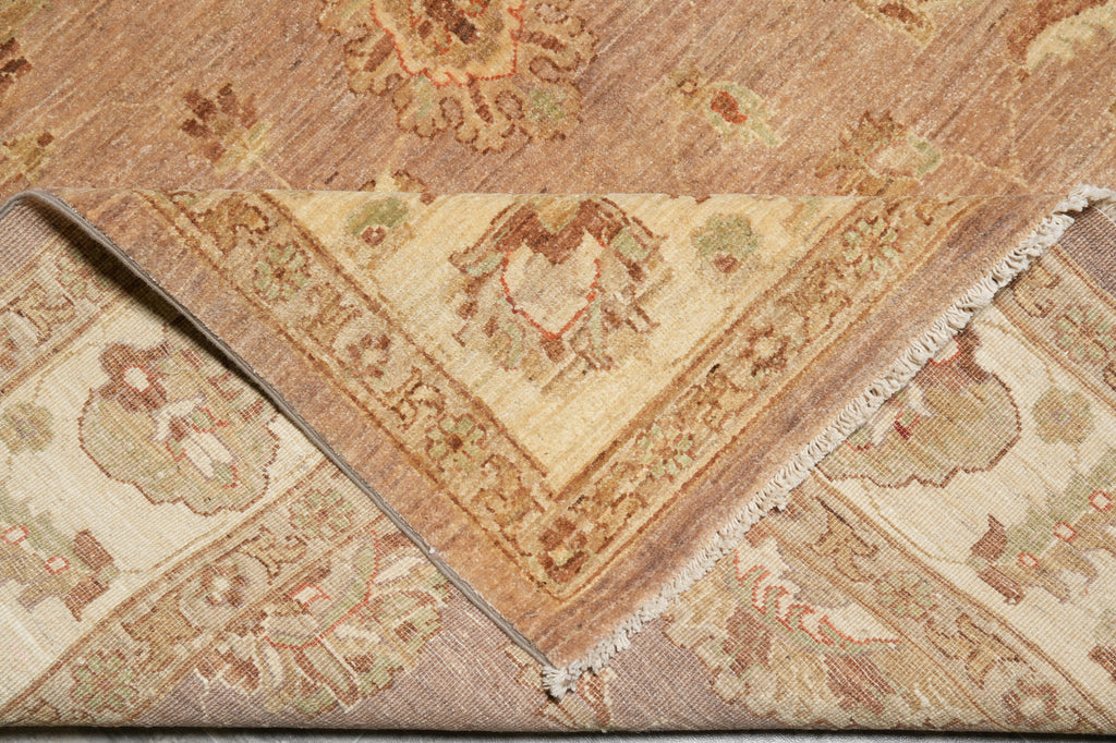 6 x 9 Tan Brown, Neutral Chobi Peshawar Rug Hand-Knotted Pakistan #F-5767