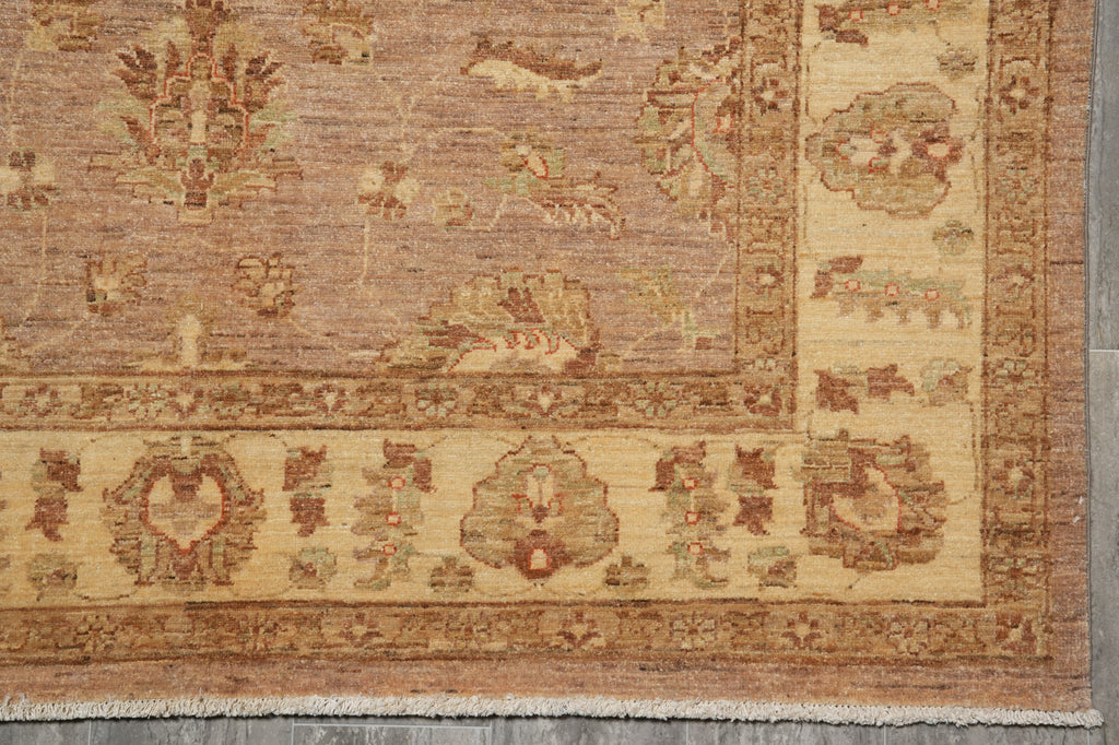 6 x 9 Tan Brown, Neutral Chobi Peshawar Rug Hand-Knotted Pakistan #F-5767