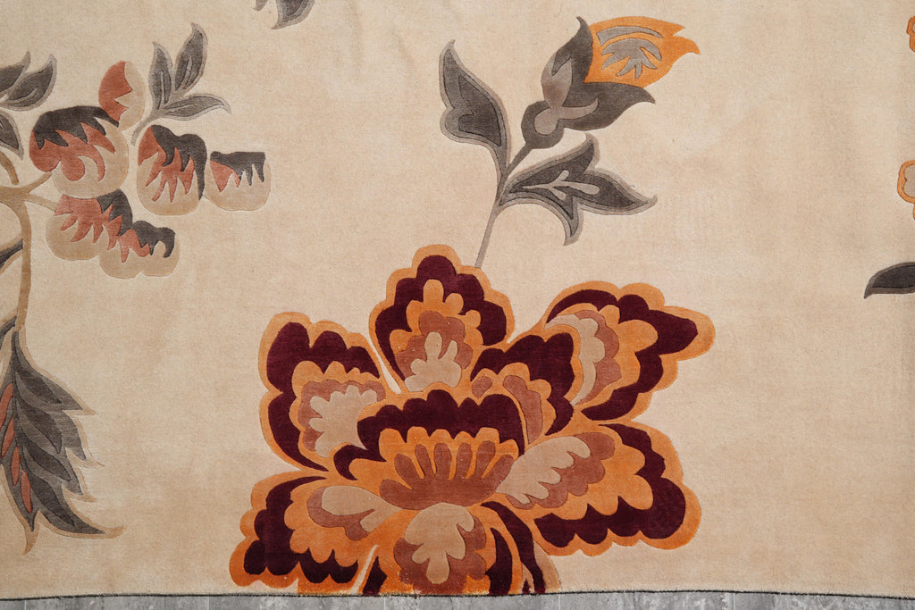 9 x 12.0 Fine Weave Handmade Wool and Silk Quality Modern Rug #F-4090