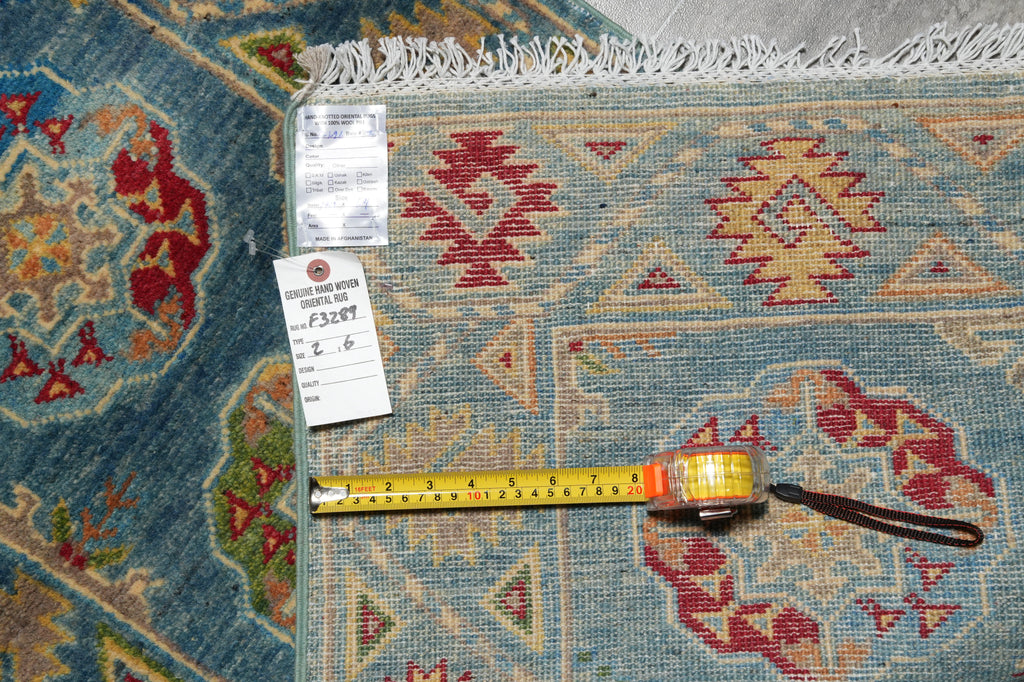 2 x 6' Feet Short Kazak Runner Aqua Blue Green #F-3289