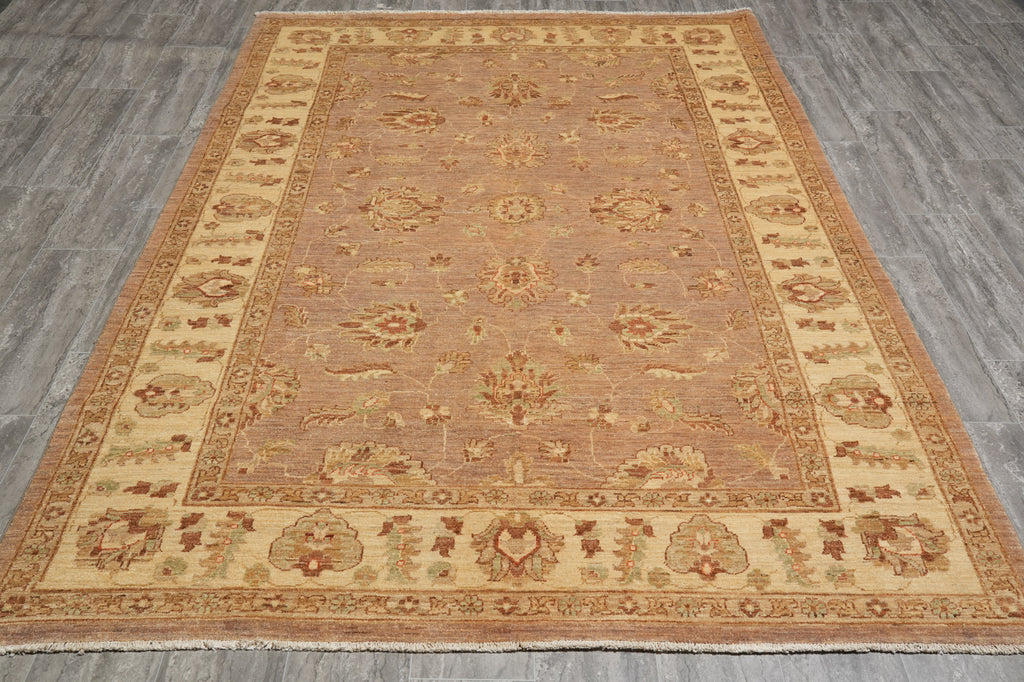 6 x 9 Tan Brown, Neutral Chobi Peshawar Rug Hand-Knotted Pakistan #F-5767