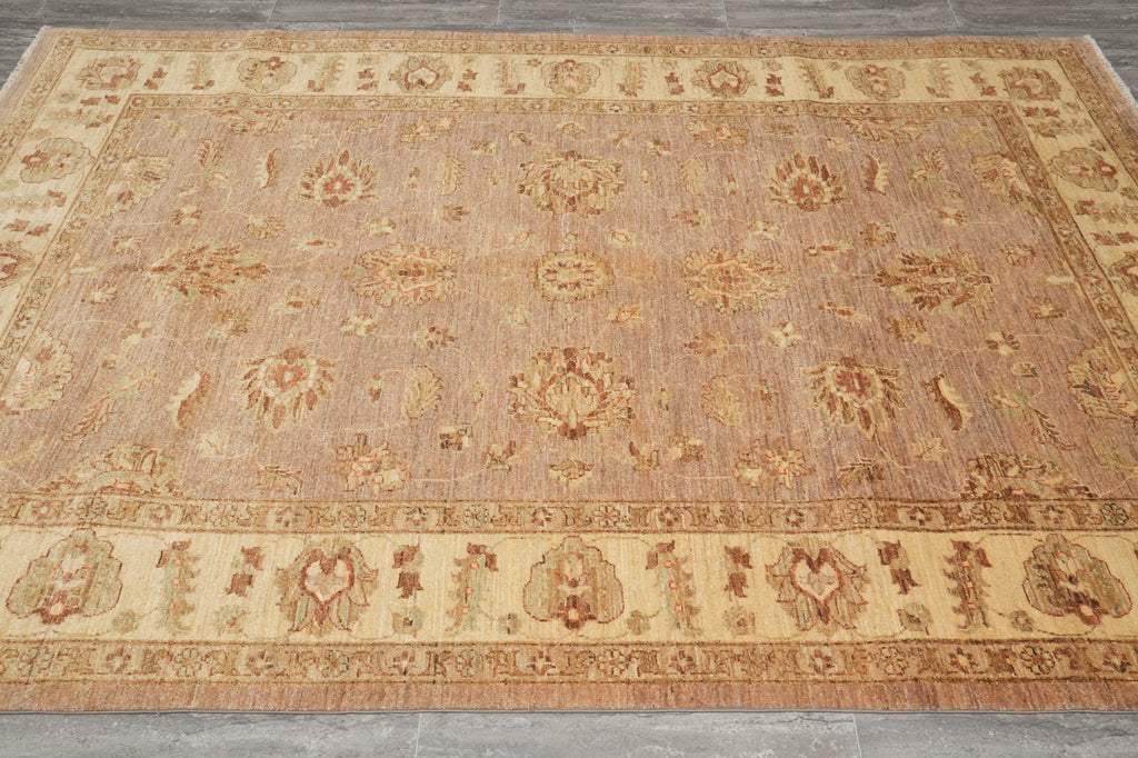 6 x 9 Tan Brown, Neutral Chobi Peshawar Rug Hand-Knotted Pakistan #F-5767