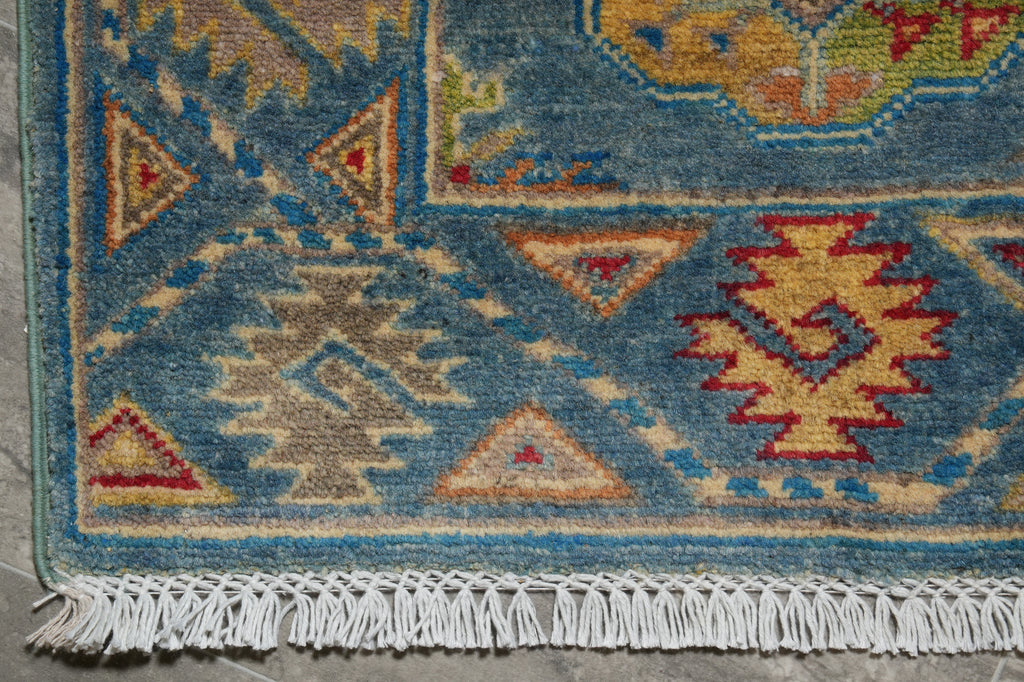 2 x 6' Feet Short Kazak Runner Aqua Blue Green #F-3289