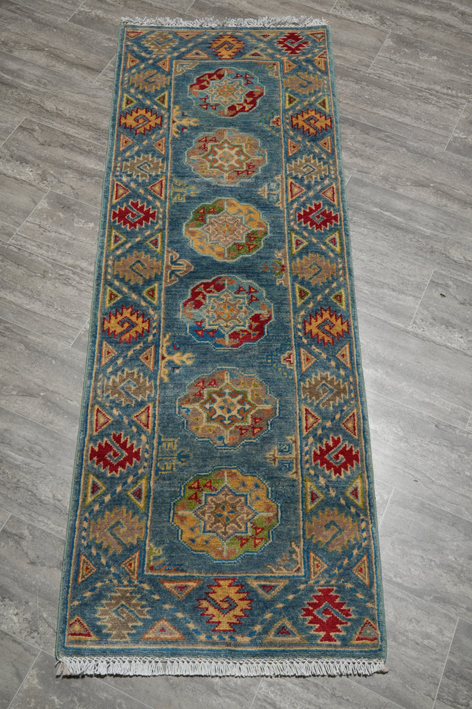 2 x 6' Feet Short Kazak Runner Aqua Blue Green #F-3289