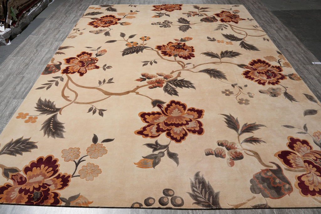 9 x 12.0 Fine Weave Handmade Wool and Silk Quality Modern Rug #F-4090