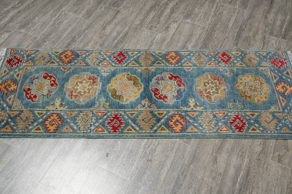 2 x 6' Feet Short Kazak Runner Aqua Blue Green #F-3289