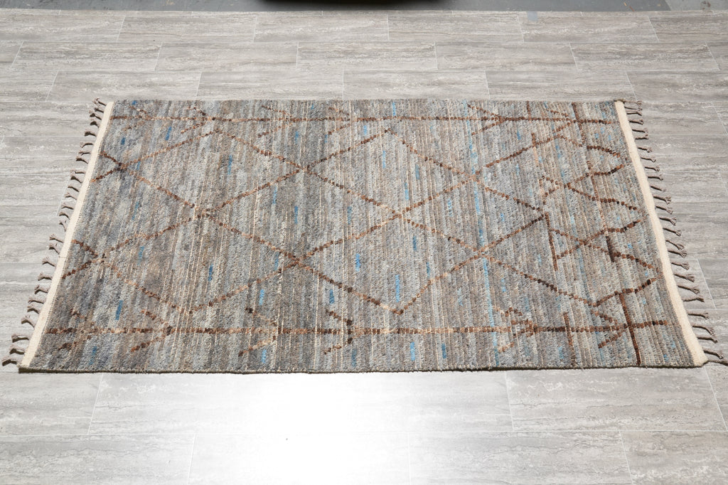 4 X 6.10 Moraco Contemporary Rug Handmade Wool Gray #F-4417