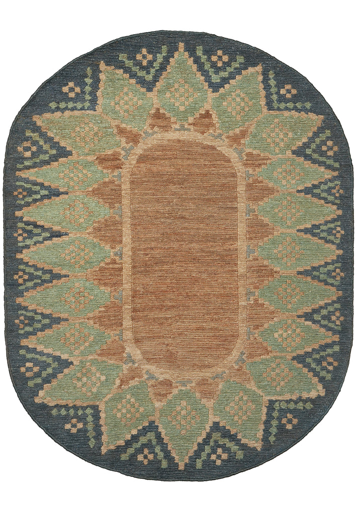8 x 10 Oval Handmade Sisal Green Rug Imported India #F-3292