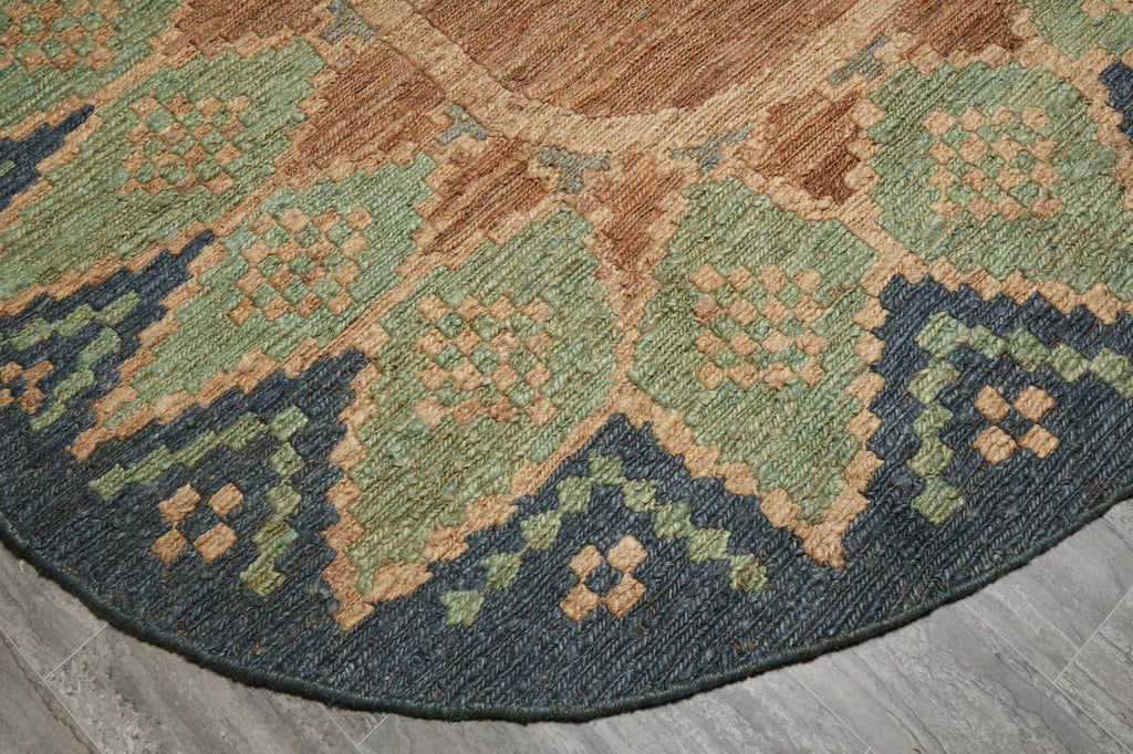 8 x 10 Oval Handmade Sisal Green Rug Imported India #F-3292