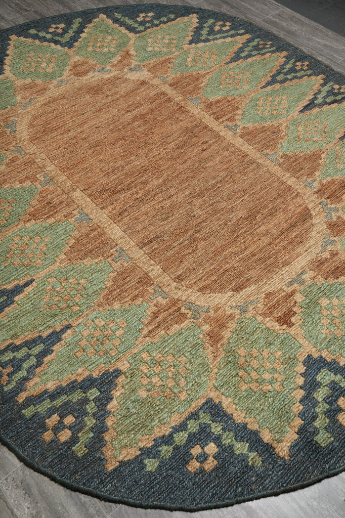 8 x 10 Oval Handmade Sisal Green Rug Imported India #F-3292