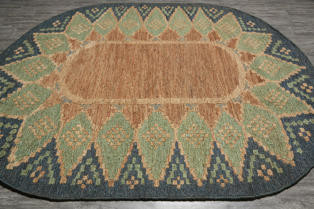 8 x 10 Oval Handmade Sisal Green Rug Imported India #F-3292