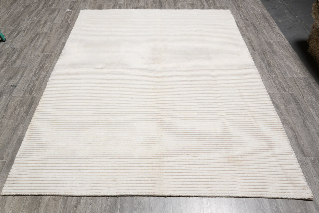 5.9 X 7.8 Ivory White Handmade Contemporary Rug #PIX-19969