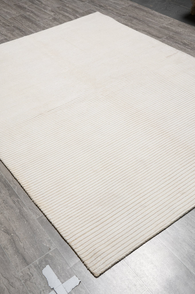 5.9 X 7.8 Ivory White Handmade Contemporary Rug #PIX-19969