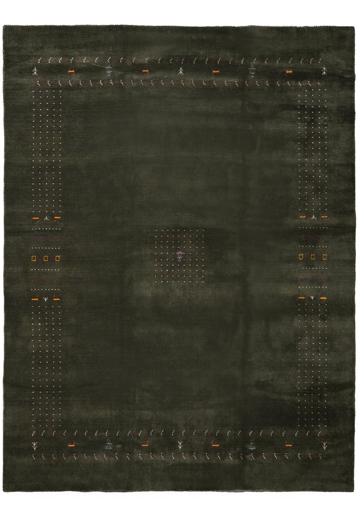 9 x 11.8 Moss Emerald Green Handmade Gabbeh Contemporary Rug #F-3296