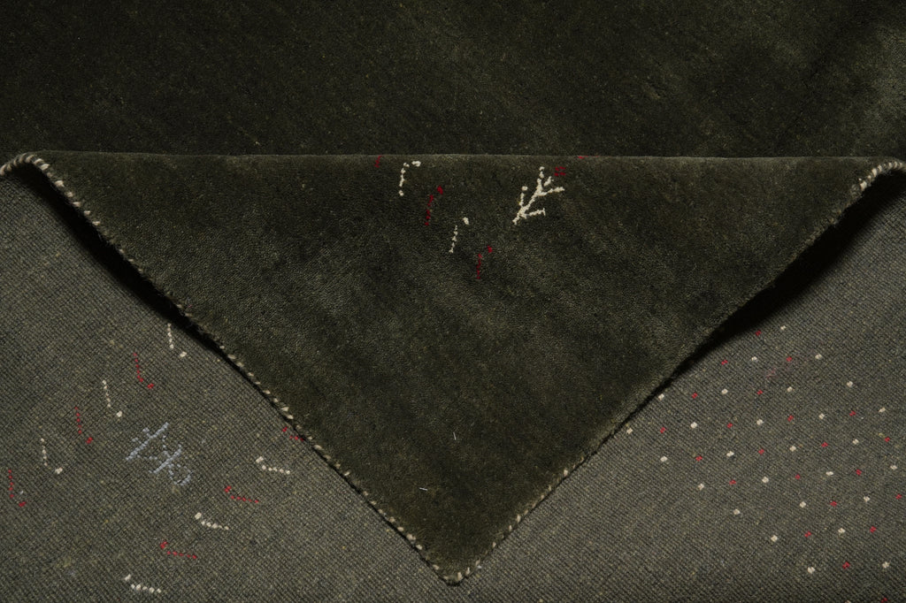 9 x 11.8 Moss Emerald Green Handmade Gabbeh Contemporary Rug #F-3296