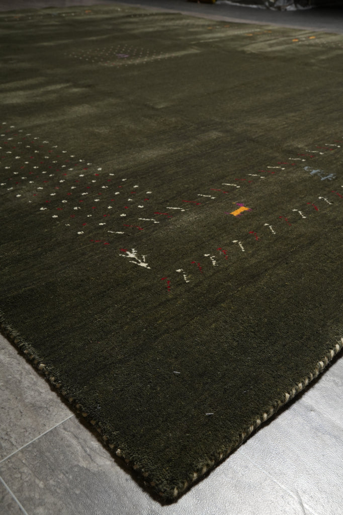 9 x 11.8 Moss Emerald Green Handmade Gabbeh Contemporary Rug #F-3296