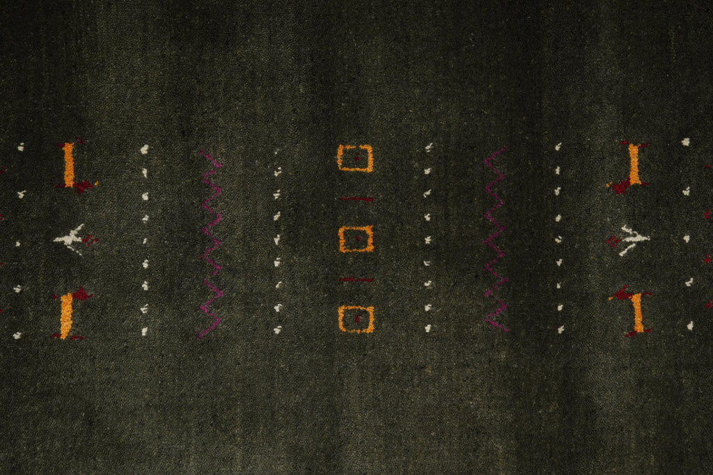 9 x 11.8 Moss Emerald Green Handmade Gabbeh Contemporary Rug #F-3296