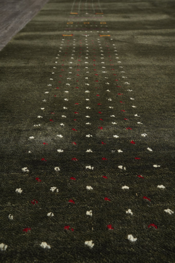 9 x 11.8 Moss Emerald Green Handmade Gabbeh Contemporary Rug #F-3296