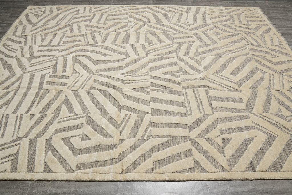 8.8 x 11.4 Handmade Modern Wool Rugvory Taupe #F-3295