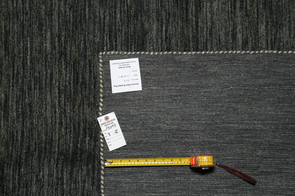 9 x 12 Plain Green color Contemporary Handmade Wool Rug #F-3297