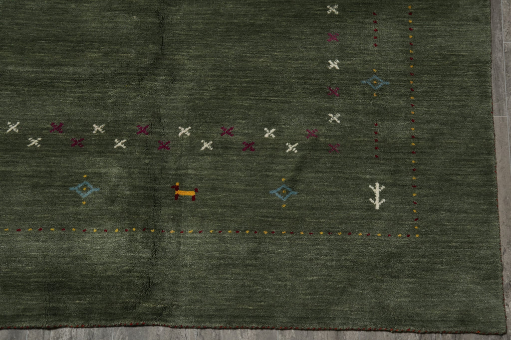 8 x 10 Handmade Imported Wool Gabbeh Modern Rug Green #F-3299