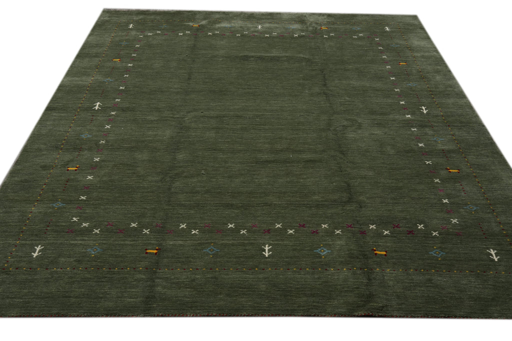 8 x 10 Handmade Imported Wool Gabbeh Modern Rug Green #F-3299